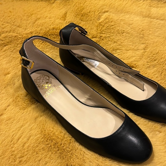 Vince Camuto Shoes - Vince Camuto Black Leather Ankle-Strap Flats